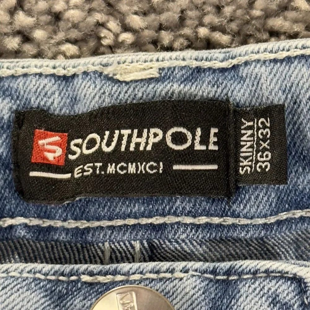 SOUTHPOLE Jeans Men's‎ 36x32 (34x31) Skinny Acid Wash Stacked Knee Distressed